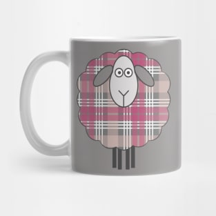 Scottish Pink, White and Grey Tartan Patterned Sheep Mug